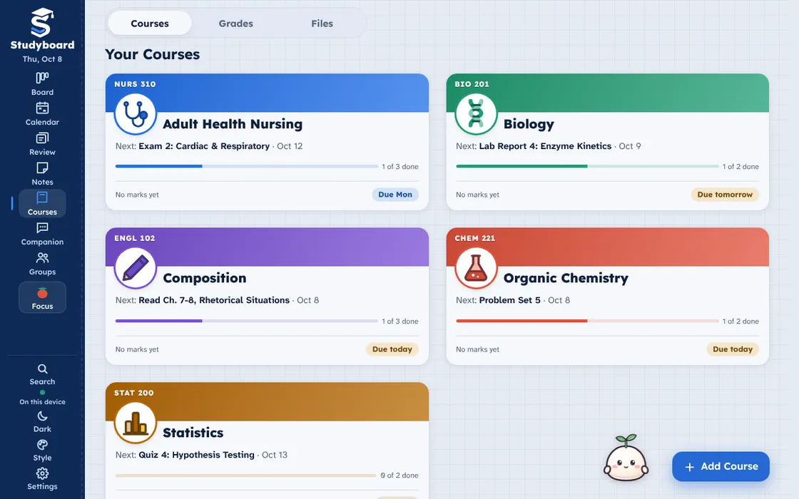 The Studyboard Courses screen