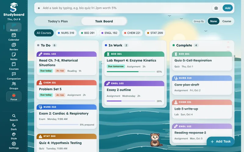 The Studyboard Task Board with the Ocean Waves theme
